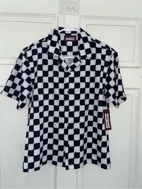 Black & White Checker Short Sleeve Button-Down Shirt